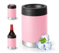 Enfriador universal de latas aislado: se adapta a todos, para latas regulares de 12, 14 y 16 onzas, latas delgadas y botellas, acero inoxidable de doble pared, para playa, kayak, piscina (rosa, 14