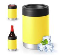 Enfriador universal de latas aislado: se adapta a todos, para latas regulares de 12, 14 y 16 onzas, latas delgadas y botellas, acero inoxidable de doble pared, para playa, kayak, piscina (amarillo, 12