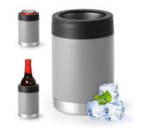 Enfriador universal de latas aislado: se adapta a todos, para latas regulares de 12, 14 y 16 onzas, latas delgadas y botellas, acero inoxidable de doble pared, para playa, kayak, piscina (gris oscuro