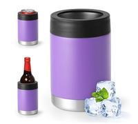 Enfriador universal de latas aislado: se adapta a todos, para latas regulares de 12, 14 y 16 onzas, latas delgadas y botellas, acero inoxidable de doble pared, para playa, kayak, piscina (morado, 14