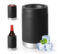 Enfriador universal de latas aislado: se adapta a todos, para latas regulares de 12, 14 y 16 onzas, latas delgadas y botellas, acero inoxidable de doble pared, para playa, kayak, piscina (negro, 14
