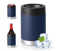 Enfriador universal de latas aislado: se adapta a todos, para latas regulares de 12, 14 y 16 onzas, latas delgadas y botellas, acero inoxidable de doble pared, para playa, kayak, piscina (azul marino