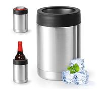 Enfriador universal de latas aislado: se adapta a todos, para latas regulares de 12, 14 y 16 onzas, latas delgadas y botellas, acero inoxidable de doble pared, para playa, kayak, piscina (plata, 12