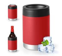 Enfriador universal de latas aislado: se adapta a todos, para latas regulares de 12, 14 y 16 onzas, latas delgadas y botellas, acero inoxidable de doble pared, para playa, kayak, piscina (rojo, 14
