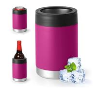 Enfriador universal de latas aislado: se adapta a todos, para latas regulares de 12, 14 y 16 onzas, latas delgadas y botellas, acero inoxidable de doble pared, para playa, kayak, piscina (rojo morado