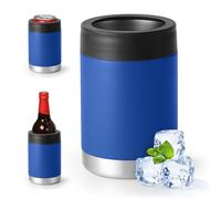 Enfriador universal de latas aislado: se adapta a todos, para latas regulares de 12, 14 y 16 onzas, latas delgadas y botellas, acero inoxidable de doble pared, para playa, kayak, piscina (azul oscuro