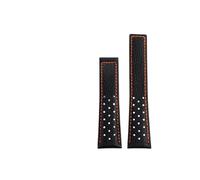 ENFYUSTR Correa de reloj de cuero genuino transpirable de 22 mm for Heuer Monaco CAW211M 211P CAW211R 211T(Black ora-no buckle)