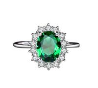 Engagement Ring Anillo de compromiso Mujer Verde Oro Blanco Esmeralda Creado Flor Tamaño Sólido No Chapado Actualización 3.0 para Hermana Graduación Joyería, 50, Oro blanco de 18 quilates, Esmeralda