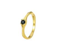 Engagement Ring Set, Damenring Zart Dünn Gold mit Schwarz Rundschliff Achat Gelbgold, Oro amarillo 9 quilates, Ónix