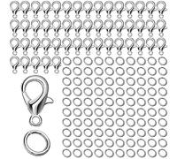 Enganches para pulseras,50pcs Cierres de Mosquetón+100pcs Anillos Abiertas de Salto,Cierres para pulseras,Cierre pulsera Collares,Cierres de Langosta,para DIY Fabricación Joyería(Plata)