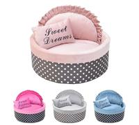 ENGEL WEMANG Cama para perros con lunares, relleno de esponja y forro polar - Cama cálida para gatos con cojín, suave y cálida (rosa, φ 40 cm, peso inferior a 3,5 kg S)