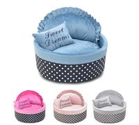 ENGEL WEMANG Cama para perros con lunares, relleno de esponja y forro polar - Cama cálida para gatos con cojín, suave y cálida (azul, φ 50 cm, peso inferior a 7,5 kg L)