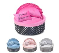 ENGEL WEMANG Cama para perros con lunares, relleno de esponja y forro polar - Cama cálida para gatos con cojín, suave y cálida (color rosa, φ 40 cm, peso inferior a 3,5 kg S)