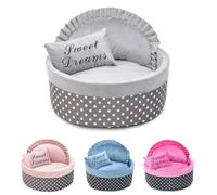 ENGEL WEMANG Cama para perros con lunares, relleno de esponja y forro polar - Cama cálida para gatos con cojín, suave y cálida (gris, φ 40 cm, peso inferior a 3,5 kg S)