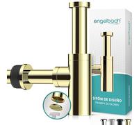 Engelbach® Sifón diseño para lavabo 1 1/4" con apertura limpieza - Desagüe universal con junta de goma e instrucciones - Dorado