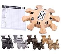 Engelhart - 250112 - Set Accesorios Domino Tren Mexicano - 1 Estación de Madera + 8 Locomotoras de Metal + Bloque de Puntuación