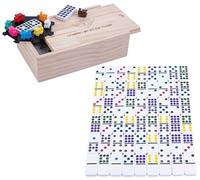 Engelhart - 250127 - Dominó Tren Mexicano D9 - Modelo pequeño Doble 9-55 Fichas 9 mm + 8 Locomotoras Colores + Estación - 2 a 4 Jugadores