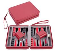 Engelhart - 250500 - Set Deluxe de Backgammon 9 Pulgadas con Funda Roja y Cierre de Cremallera - Interior de Fieltro Suave - Juego de Viaje