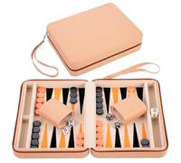 Engelhart - 250501 - Backgammon Portátil 9 Pulgadas con Funda Beige, Naranja y Negro - Cierre Seguro con Cremallera - Juego de Estrategia