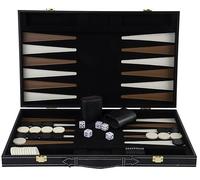 Engelhart Juego de Backgammon de Madera de Lujo en Funda Cubierta de Piel sintética, 2 Jugadores, 5 Dados, 2 Tazas, así como Tabla de Mezclar, (marrón/Marfil 18 Pulgadas)