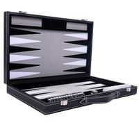 Engelhart - 250506 - Backgammon de Lujo - Gris - 38 cm - 15 Pulgadas - Símil Cuero - Incrustación de Fieltro - Dados y Fichas Nacaradas + 2 Cubiletes - Estrategia - Juego de Backgammon