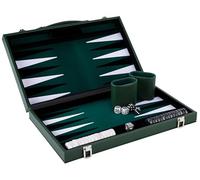 Engelhart - 250529 - Backgammon Deluxe de 15 Pulgadas - 38 cm - Juego de Backgammon de Fieltro con Incrustaciones - Piedras de Perlas y Dados - Verde/Negro/Blanco
