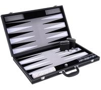 Engelhart 250537 - Backgammon de Lujo 21" (54 cm) - Piel sintética con Interior de Fieltro - Dados y fichas nacaradas + 2 Vasos - Profesional y recreativo +6 años