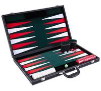 Engelhart 250539 - Backgammon Deluxe 21" (54 cm) - Piel sintética Elegante, Forro de Fieltro de Calidad - Dados nacarados y fichas + 2 Vasos - Uso Profesional y recreativo +6 años