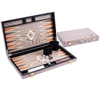 Engelhart - 250543 - Juego de Backgammon de Lujo 18” con Chapa de ébano barnizada Gris, Cierre metálico, Dados y fichas nacaradas, Vasos de Madera, 2 Jugadores, Reglas Incluidas, Desde 6 años