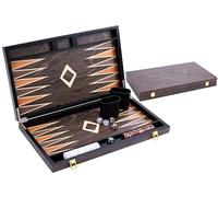 Engelhart - 250545 - Juego de Backgammon de Lujo 18” con Chapa de ébano barnizada marrón, Cierre metálico, Dados y fichas nacaradas, Vasos de Madera, 2 Jugadores, Reglas Incluidas, Desde 6 años