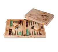 Engelhart-250551 - Backgammon de Madera 18 Pulgadas (45,5 cm) Maletín de Lujo Nogal - Abierto 52 × 45,5 cm - Verde/Marrón - Dados y Cubiletes - Juego de Mesa Tradicional