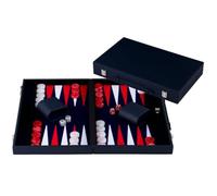 Engelhart-250561 - Backgammon 18 Pulgadas (46,7 cm) Maletín Lujo Similpiel Rojo/Blanco - Tablero Incrustado - Abierto 56,4 × 46,7 cm - Fichas Rojas/Blancas - Dados y Cubiletes - Juego Clásico