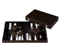 Engelhart-250562 - Backgammon 15 Pulgadas (38,6 cm) Maletín Lujo Cuero Verde Oliva/Crema - Tablero Incrustado - Abierto 47,4 × 38,6 cm - Fichas Negras/Blancas - Dados y Cubiletes - Juego de Lujo