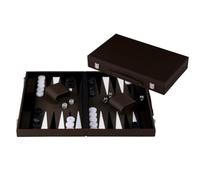 Engelhart-250563 - Backgammon 18 Pulgadas (46,7 cm) Maletín Lujo Cuero Verde Oliva/Crema - Tablero Incrustado - Abierto 57,6 × 46,7 cm - Fichas Negras/Blancas - Dados y Cubiletes - Juego de Lujo