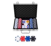 Engelhart - 320905 - Set Completo de póker con maletín metálico Plateado, 200 fichas de 11.5g sin numerar, 2 Barajas, 3 Botones de repartidor y 5 Dados