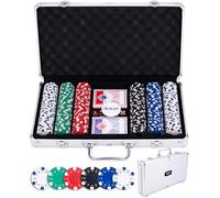 Engelhart - 320910 - Set de póker con maletín metálico Plateado, 300 fichas de 11,5 g sin numerar, 2 Barajas, 3 Botones de crupier y 5 Dados
