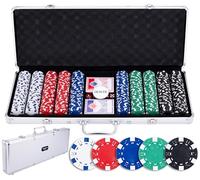 Engelhart - 320915 - Set de póker con maletín metálico Plateado, 500 fichas de 11,5 g sin numerar, 2 Barajas, 1 botón de crupier y 5 Dados