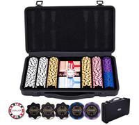 Engelhart - 320950 - Set de póker con maletín metálico Negro, 300 fichas de 14 g sin numerar, 2 Barajas, 1 botón de crupier y 5 Dados