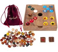Engelhart-350443 - Juego del Cerdo/Piedras - Juego de Mesa Estratégico y Competitivo - Caja Madera Nogal 18,3 × 18,3 × 4 cm - 60 Piedras Semipreciosas, Dados y Bolsa - Juego Familiar