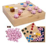 Engelhart-350444 - Juego del Cerdito - Juego de Mesa Familiar - Caja Madera Bambú - 60 Cerditos de Silicona + 2 Dados + Reglas - Diversión Niños & Adultos