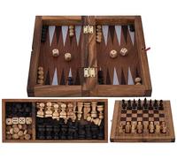 Engelhart - 350521 - Ajedrez y Backgammon de Madera Sostenible con Decoraciones Finas - 30 cm - Juego de Mesa 2 en 1 Plegable - Reglas Multilingües y Piezas Incluidas - Desde 6 años
