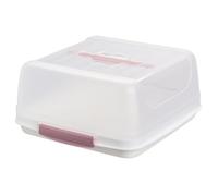Engelland - Caja de transporte pequeña para tartas rectangular con asa, tapa y cierre de doble clic, color: rosa/transparente, 27,5 x 26,5 x 12,5 cm, sin BPA, cubierta cuadrada