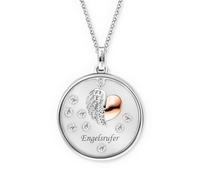 Engelsrufer Cadena con lente de cristal y alas de corazón bicolor para mujer, de plata de ley 925, circonitas, cierre de mosquetón, longitud: 42 + 4 cm, 50 cm, Plata esterlina, Circonia cúbica