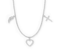 Engelsrufer Cadena de fe, amor y esperanza para mujer de plata de ley 925 - Circonita - Cierre de mosquetón - Longitud: 42 + 4 + 4 cm, 50 cm, Plata esterlina, Circonia cúbica