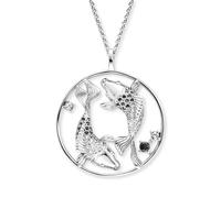 Engelsrufer Cadena de peces Yin Yang para mujer de plata de ley 925 - Circonita - Cierre de mosquetón - Longitud: 42 + 4 + 4 cm, 50 cm, Plata esterlina, Circonia cúbica