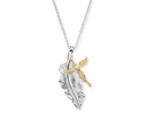 Engelsrufer Cadena de plata 925 para mujer con colgante de pluma plateada y ángel de oro, ERN-FEDER-ANGEL-BIG, 50cm, Plata esterlina, Sin piedras preciosas