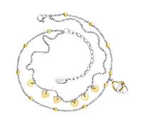 Engelsrufer Cadena de tobillo "Hearts Bicolor" para mujer, acero inoxidable, plata y oro rosa, diseño de corazón, 22 + 5 cm ajustable, elegante joya de verano