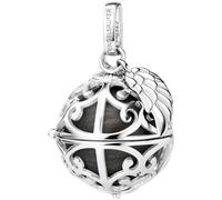 Engelsrufer Colgante para mujer con alas de plata de ley con bola de sonido intercambiable M en color nácar gris, colgante para abrir, tamaño: 19,5 cm, ER-23-27-M, M, Plata esterlina, No es una piedra