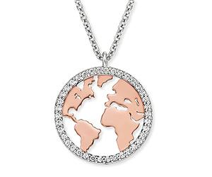 Engelsrufer Collar de mujer con colgante de mapa del mundo, de plata de ley 925 con circonitas cúbicas, cierre de mosquetón, tamaño: 44 cm, ERN-WORLD-BICOR-ZI