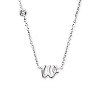 Engelsrufer Collar de mujer de plata de ley con colgante de letra W - cubierto con una piedra de circonita - ajustable en dos longitudes - Longitud: 44 cm, Länge 40 + 4 cm, Plata esterlina, Circonia